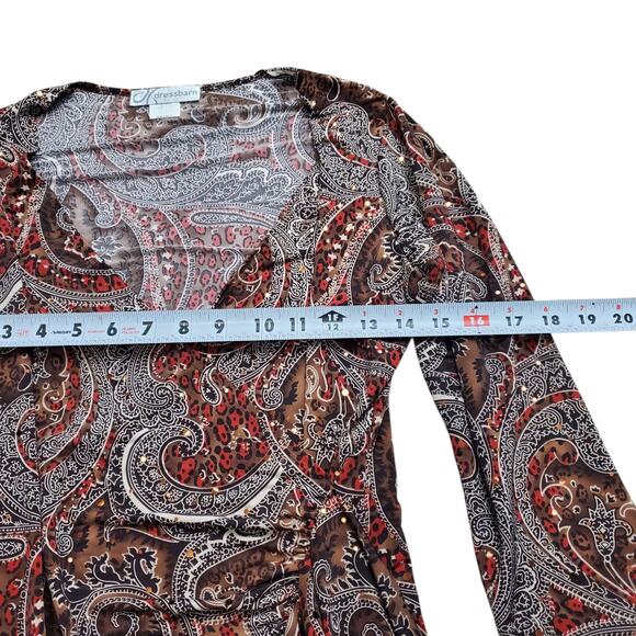 Y2k Fall Fairy Sequin Paisly 3/4 Sleeve Dressbarn Deep V Blouse- Small - Picture 7 of 7